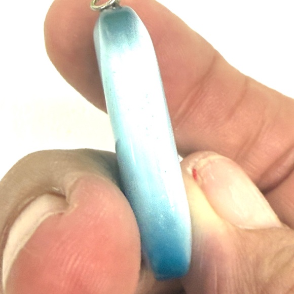 Blue Cat’s Eye Stone Pendant | Oval Shimmer Gem Pendant | Vintage Silver Tone Je - Picture 7 of 11